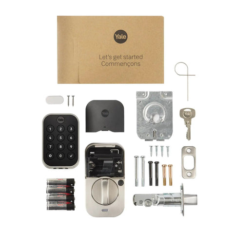 Assure Lock 2 Deadbolt Keyless Door Lock With Satin Nickel Finish Digital Touchscreen Keypad Bluetooth Connectivity kit components