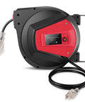 Heavy Duty Built Tough 50 Foot Retractable Extension Cord Reel With Three Grounded Outlets Lighted Triple Tap For Outdoor Use