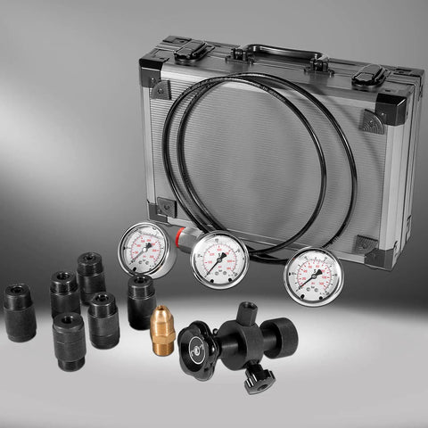 All In One Hydraulic Nitrogen Charging Kit For Accumulators With Seven Couplings Three Pressure Gauges One Gas Hose And Main Valve Body Pro Grade Pressure Test Tool For Industrial Hydraulics And Nitrogen Filling
