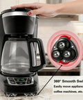 Glide Easy Appliance Mover Set With No Sweat Self Adhesive Mounts And Rock Solid 360 Swivel Casters For Kitchen Islands Coffee Bars And Couch Legs Eight Pack Black Finish on coffee maker with 360° swivel highlighted.