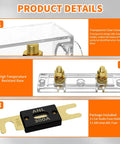 Beefy 300 Amp ANL Fuse Holder Kit With 300A ANL Fuse For Car Audio Systems ANL Fuse Block For 0 2 4 Gauge Wiring Transparent Crystal Cover And Gold Plated Terminals Durable 3 Pack, transparent cover and gold terminals