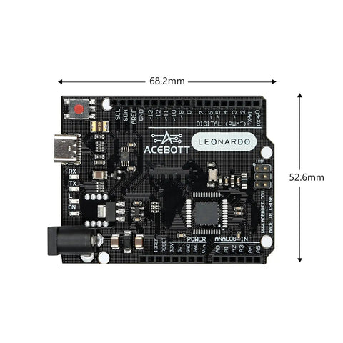 Leonardo R3 Microcontroller Development Board With USB Cable Kit For Easy Prototyping And DIY Projects, Plug And Play Arduino IDE Compatible, 20 Digital IO And 12 Analog Inputs, 16MHz Clock, ICSP Header, Reset Button, black PCB 68.2 x 52.6 mm