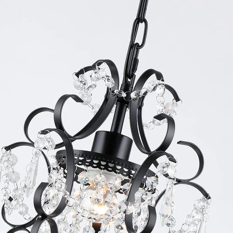 Close-up of Plug In Mini Black Chandelier Hanging Light With Cord Switch Perfect For Bedroom Living Room And Dining Room Ceiling