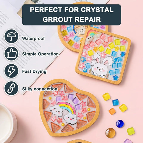 Mosaic Grout For Crafts Black 400g Quick Dry Crystal Tile Grout With Contrast Color Tech used in colorful DIY mosaic designs.