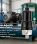 Air Compressor Pressure Switch With Adjustable Settings Stainless Steel Body One Eighth Inch PT Thread Normally Open Compact