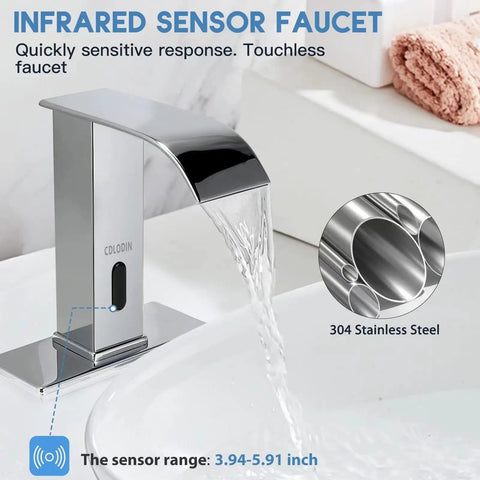 Touchless Bathroom Sink Faucet With Sensor Modern Brass Matte Black Hands Free Lavatory Faucet Single Hole Design front view
