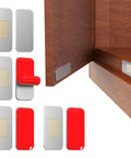 No Drill Magnetic Cabinet Door Catch With Adhesive Mount, Stainless Steel, Ultra Strong Hold, Kid Safe Lock, installed on wood cabinet