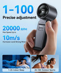 Ultra Portable USB Rechargeable Handheld Fan With 100 Speed Turbo Airflow LED Display in hand showing settings.