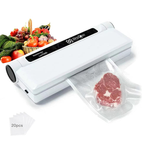 Powerful 75KPa Vacuum Sealer For Food With Digital Timer And One Touch Operation, sealing meat, includes 20 bags, home kitchen use
