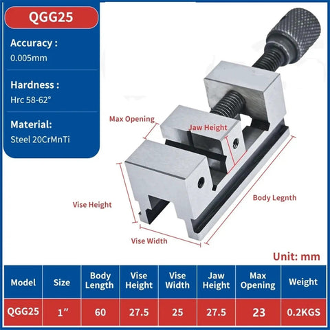 QGG25 Precision Machine Vise Clamp For Surface Grinding 1 Inch Steel Vise With Rock Solid Clamping Surface Clamp Tool For Inspection And Grinding Durable Jaw System, 1-inch steel vise
