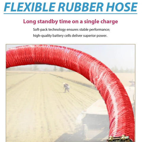 Flexible rubber hose used in powerful 500W grain suction system with 2m screw conveyor and stainless port for handling.