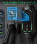 Portable Level 2 EV Charger 40A 9.6kW 240V with display, ring light, NEMA 14-50 Plug, adjustable current, 25FT cable