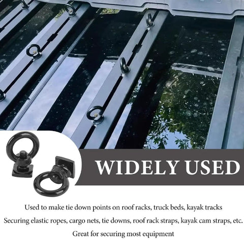 Heavy Duty Stainless Steel T Slot Tie Down Anchors For Roof Racks, 4 Pack M8 Ring Eye Bolts And T Bolts Eye Nuts For Securing Bungee Cords, Ropes, And Hooks On Any Rack, Weatherproof Black on roof rack