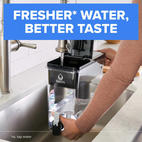 Big 27-Cup BPA Free Water Dispenser With Standard Filter That Cuts Chlorine Taste and Odor in kitchen sink