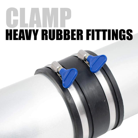 Two And A Half Inch Thumb Screw Key Adjustable No Tools Needed 304 Stainless Steel Hose Clamps on heavy rubber fittings