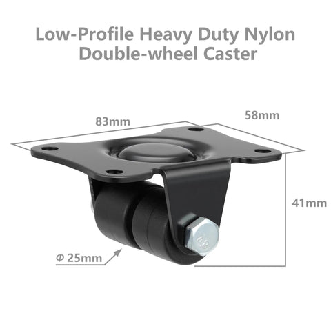 Tough As Nails 1 Inch Double Nylon Caster Wheels Set Of Four Black Rigid Plate Mount Casters For Beds And Workbenches Designed For Heavy Lifting Jobs With Smooth Rollin Action And Wear Resistant Tracks, showing low-profile dual-wheel design.