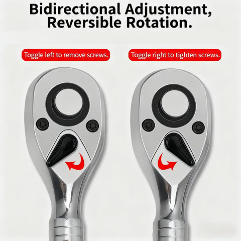 Mini Drive Ratchet Kit With Quick Release And Reversible 72 Tooth Design showing bidirectional adjustment and rotation