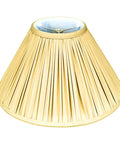 Empire Gather Pleat Lamp Shade in Antique Gold Silk Shantung With Off White Lining, side view showing pleats and off-white lining
