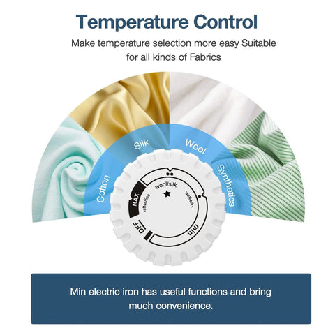 Temperature control dial for Handy Mini Heat Press Machine Kit With Portable Design, showing fabric settings for easy heat transfer.