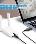 USB To DC 12V Step Up Power Cable 3ft With 5.5 X 2.5mm DC Jack And 3.5 X 1.35mm Plug USB Boost Converter With LED Indicator connected to a laptop