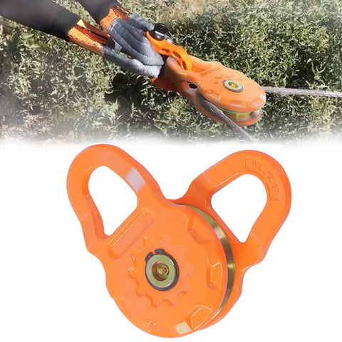 Snatch Block Recovery Winch Pulley 25,000 Lbs Rating, 12.5 Ton MBS and 6 Ton WLL in use with synthetic rope and gloves