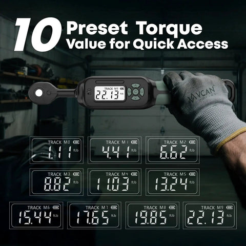 Quarter Inch Digital Torque Wrench 1.1 to 22.2 Foot Pounds Range With Digital Display Buzzer And Led Flash Track Mode 1/4 Drive Set