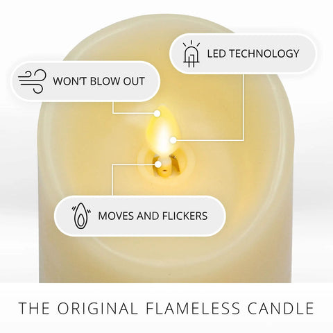 Flameless LED Ivory Pillar Candle With Real Wax Look, Battery Powered, Realistic Moving Flame, No Mess Safe Indoor Mood Lighting