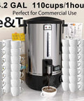 Heavy Duty 110 Cup Stainless Steel Coffee Urn For Catering, Double Wall Electric Dispenser Keeps Coffee Hot, Gigantic Capacity Percolator on counter