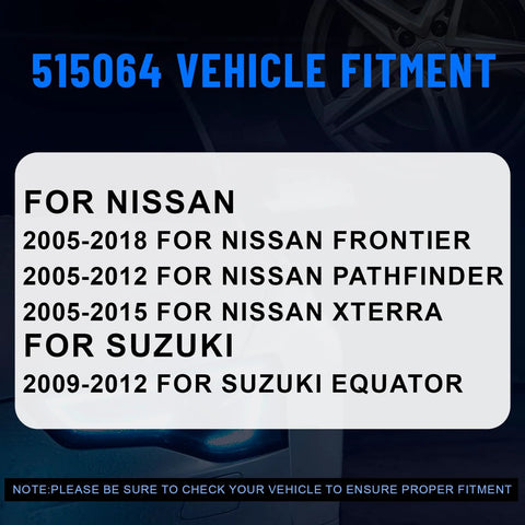 Fitment guide for Front Wheel Hub And Bearing Assembly for Nissan Frontier 2005-2018, Pathfinder 2005-2012, Xterra 2005-2015