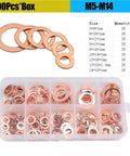 Heavy Duty Flat Copper Washers Kit With Universal O Ring Gasket Set For Auto Repair Including M6 To M14 Sump Plug Oil Seals, box view