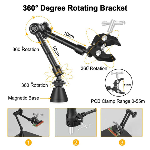 Heavy Duty Magnetic Soldering Third Hand with 360 Degree Rotating Bracket and PCB Clamp