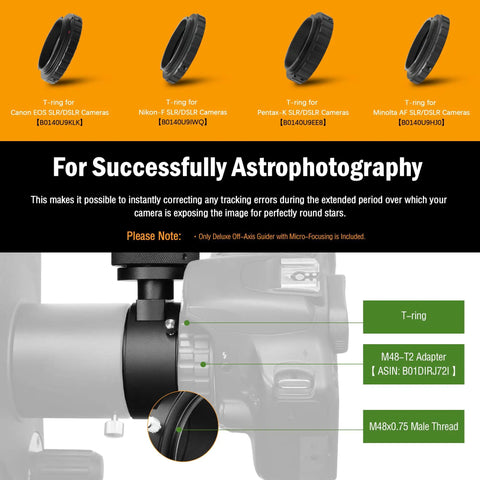 Diagram showing Off Axis Guider With Microfocus Dual Helical Focuser Aluminum Telescope Accessory for DSLR cameras