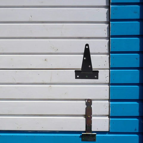 Heavy Duty Extended T Shape Iron Door Hinges With Slotted Ball Bearing Design, Black 4 Inch Gate Hinges on white gate