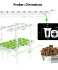 Hydroponic Growing System Kit With 36 Plant Sites Full Spectrum Grow Lights And Timer Auto Water Pump PVC U Pipes dimensions