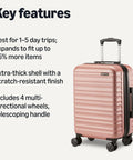 Rose gold Hardside Carry-On Luggage 21 Inch With Multi-Directional Wheels Expandable Up To 25 Percent More Space Scratch-Resistant Surface