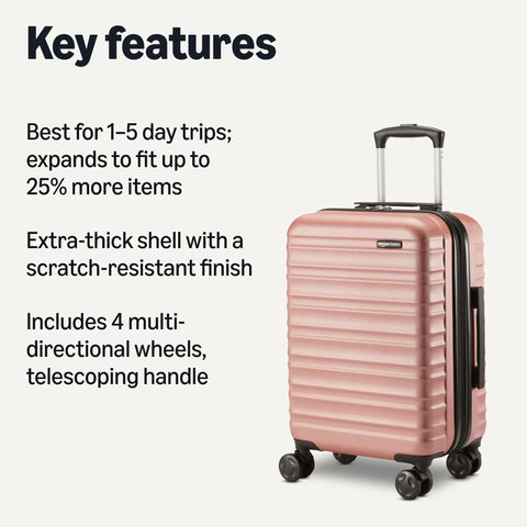 Rose gold Hardside Carry-On Luggage 21 Inch With Multi-Directional Wheels Expandable Up To 25 Percent More Space Scratch-Resistant Surface