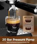 All In One Espresso Machine With Grinder And Milk Frother, 20 Bar Pump, Cold Brew, 30 Grind Settings, 60oz Removable Tank, Home Barista Kit For Lattes And Cappuccinos brewing espresso shot