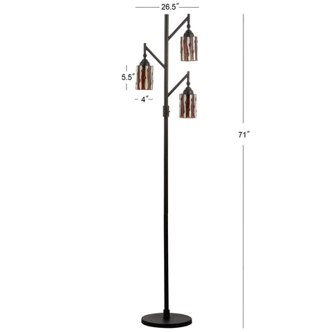 71 Inch Bronze Tiffany Style Floor Lamp With 3 LED Bulbs, Multicolor Stained Glass, Mission Iron standing lamp on white background