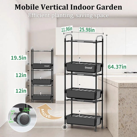 81 Pod Vertical Indoor Hydroponics Garden With Smart LED Grow Light And Auto Circulating Water Pump, three-tier system