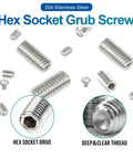 M2 To M10 Screw Kit 304 Stainless Steel Hex Socket Cup Point Set Screws Headless Assortment.