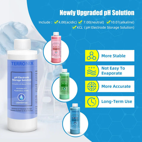 pH Calibration Kit With 4 Bottle Buffers 4.00 7.00 10.01, 250ml Bottles, Electrode Storage Tank, Pro Grade High Precision
