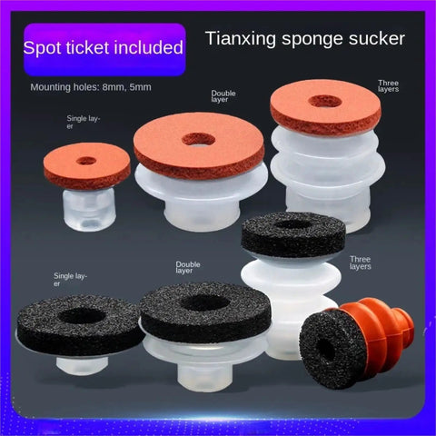 High Performance Industrial Pneumatic Manipulator Vacuum Suction Cup with Single Layer Sponge Nozzle for Robotic Automation, assorted sizes.