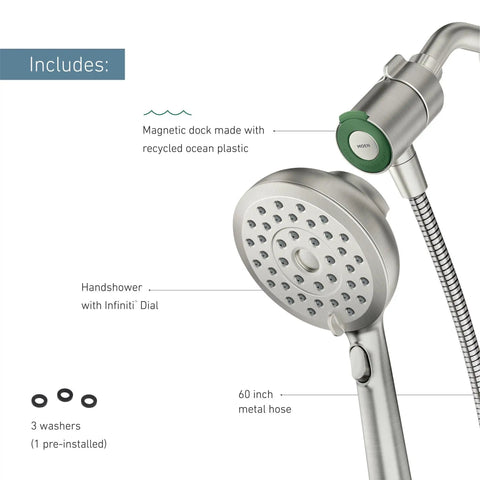 Premium Handheld Showerhead With Magnetic Docking Station, Hella Flexible Multi Jet Spray Controls, Durable Sixty Inch Rubber Hose, Smudge Resistant Brushed Nickel Finish For Top Notch Bathroom Refresh
