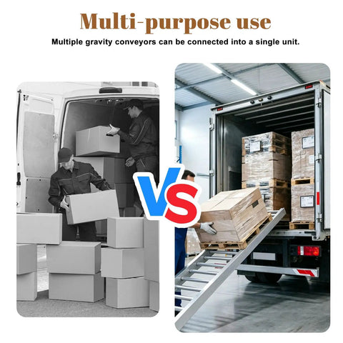 Stainless Steel Roller Conveyor Slide Foldable Portable Heavy Duty Industrial Gravity Transport Cart For Warehousing Logistics and Shipping Up To 440 Lbs in use for loading boxes.