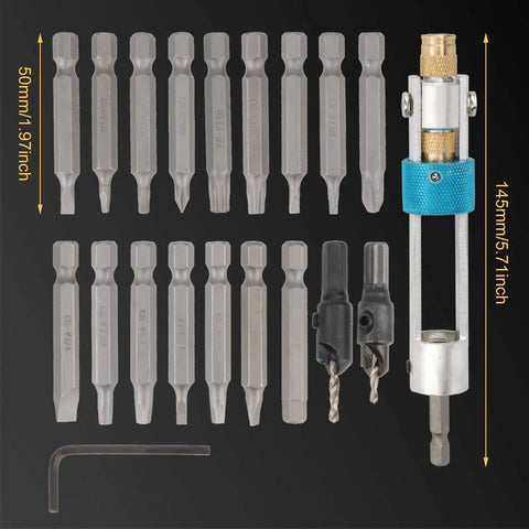 20 Piece Drill Driver Swivel Bit Set With 16 Bit Types, Countersink Bits, Quick Change Allen Wrench, Heavy Duty Alloy Steel