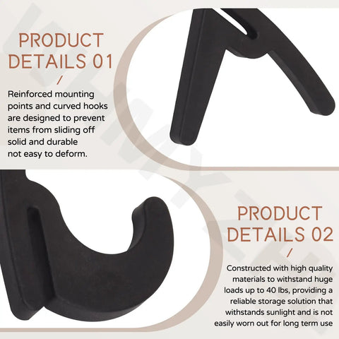 Close-up of Universal Hooks For Garage Shelving And Industrial Storage Racks With Keyhole Slots UV Resistant Holds Up To 40 Lbs