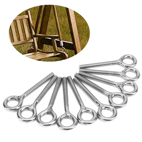 10 Pack M5 Eye Bolt and Eye Hook Kit in Stainless Steel for Hanging and Lifting, Boss Grade Heavy Duty Screw Eyelets for Wood and Metal Projects, Durable Ring Hooks for Solid Load Support, stainless eye bolts on white