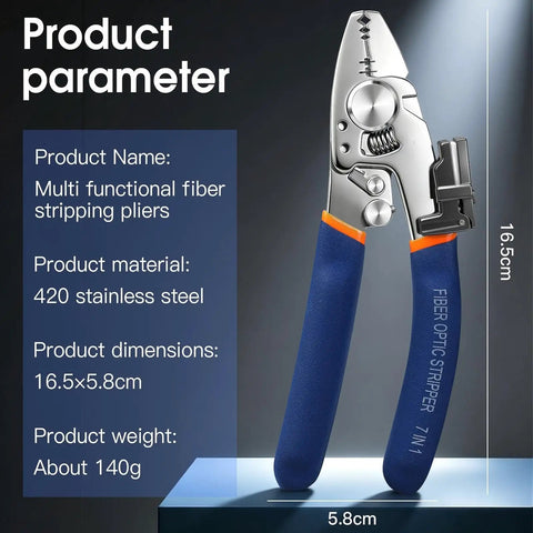 8 In 1 Fiber Optic Stripper Tool For FTTH Telecom Wires All In One Workhorse Cable Stripping Cutter For 2mm By 3mm Regular Fiber And 1.6mm By 2.1mm 5G Fiber Lightweight Durable Pliers, 420 stainless steel, 16.5x5.8cm