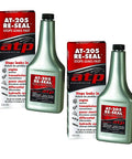 AT-205 Re-Seal Stops Leaks 8 Ounce Bottle 2 Pack Pro Grade Fast Acting Resealer Rejuvenates Rubber Seals And Gaskets In Engines Transmissions Power Steering Differentials And Hydraulic Systems Compatible With Conventional And Synthetic Oils, shown with silver bottles and red packaging.
