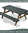 Fitted Picnic Tablecloth 3 Piece Set With Bench Covers And Built In Storage Pouch on picnic table, grey color, 6ft size